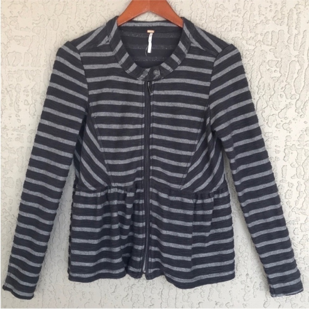 Free People Gray Striped Peplum Zip Jacket - Picture 4 of 11